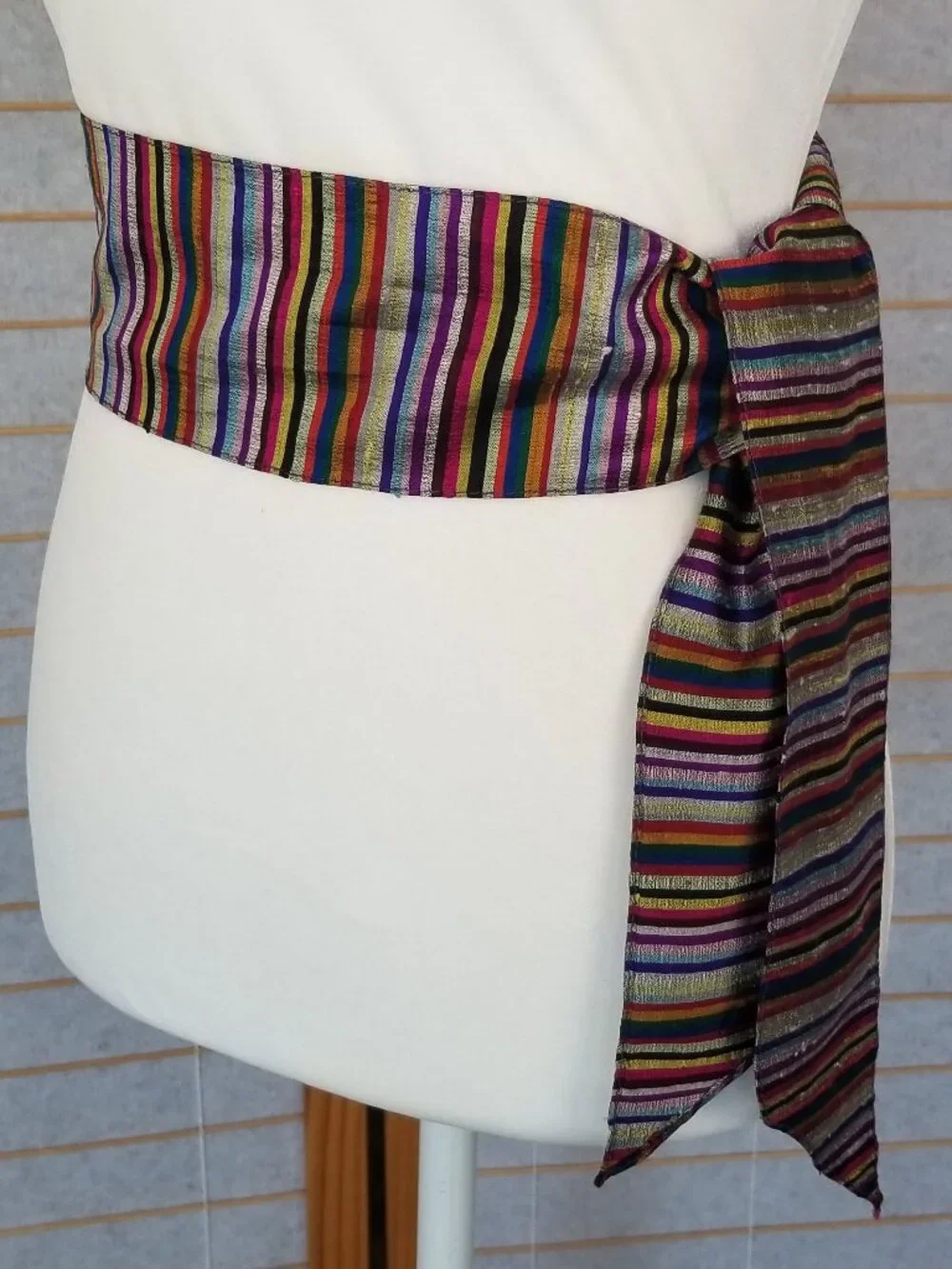 Silk Belt Scarf Wide Sash Jewel Tone Stripes 3.5